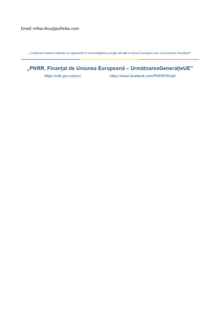 Antetul documentului conține o adresă de e-mail, un avertisment &icirc;n limba rom&acirc;nă și titlul &bdquo;PNRR. Finanțat de Uniunea Europeană &ndash; Următoarea Generație UE&rdquo;, precum și linkuri web.