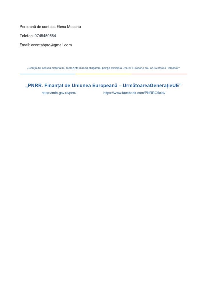 Document oficial cu data de contact Elena Mocanu, telefon, email, disclaimer și linkuri cu drepturile Uniunii Europene.