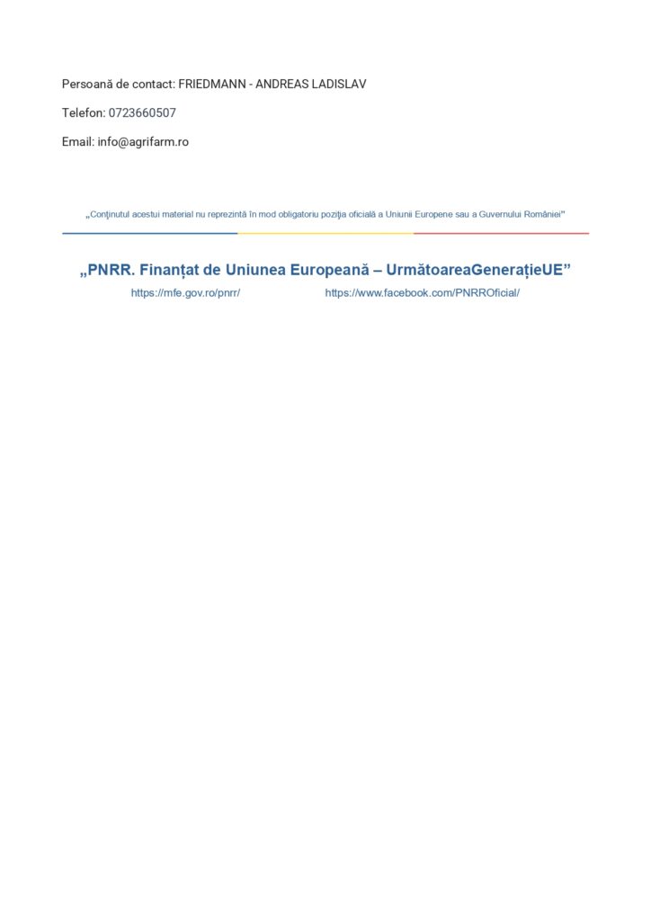 Document oficial &icirc;n limba rom&acirc;nă, conțin&acirc;nd date de contact, o mențiune privind pozițiile adoptate, linkuri către site-uri referitoare la PNRR și la finanțarea NextGenerationEU, precum și sigla Uniunii Europene, afișată &icirc;n mod vizibil.